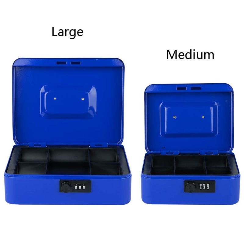 KYODOLED Large Cash Box with Combination Lock,Safe Metal Box for Money, Storage Lock Box with Money Tray,9.84"x 7.87"x 3.54" Blue Large - Image 4